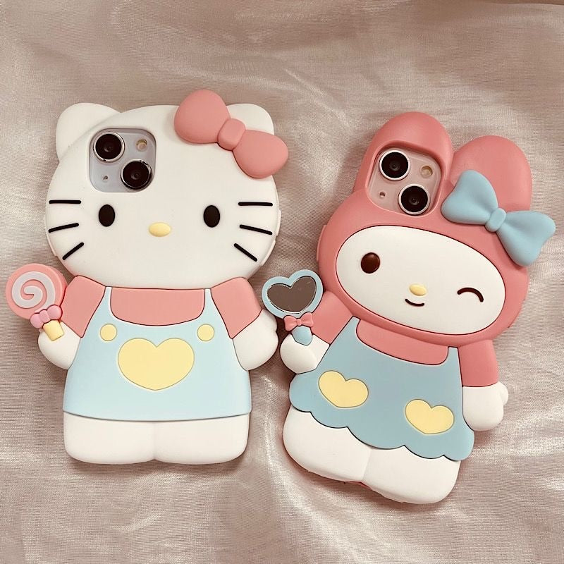 3D Cartoon Sanrio Hello Kitty Kuromi Silica gel Soft Phone Cases For iPhone 14 13 12 11 Pro Max XR XS MAX X Cover Y2k Girl Gift