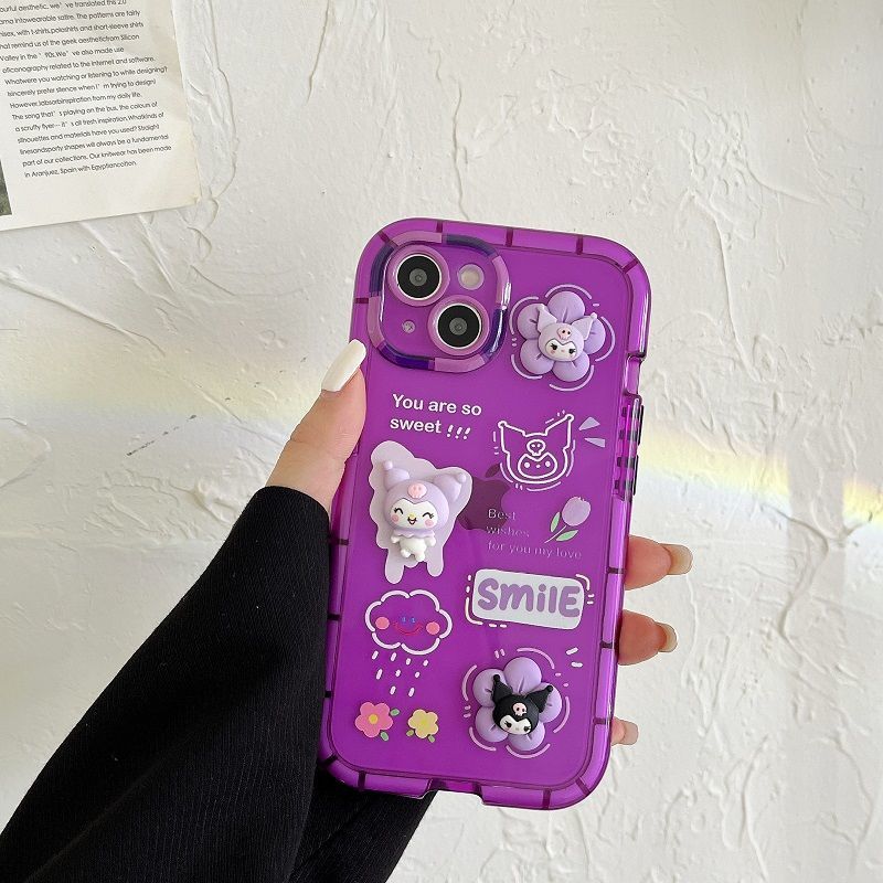 3D Stereoscopic Sanrio kuromi cinnamoroll Kirby Luminous Phone Case For Iphone 11 12 13 Pro Max X Xs Xr Transparent Cover