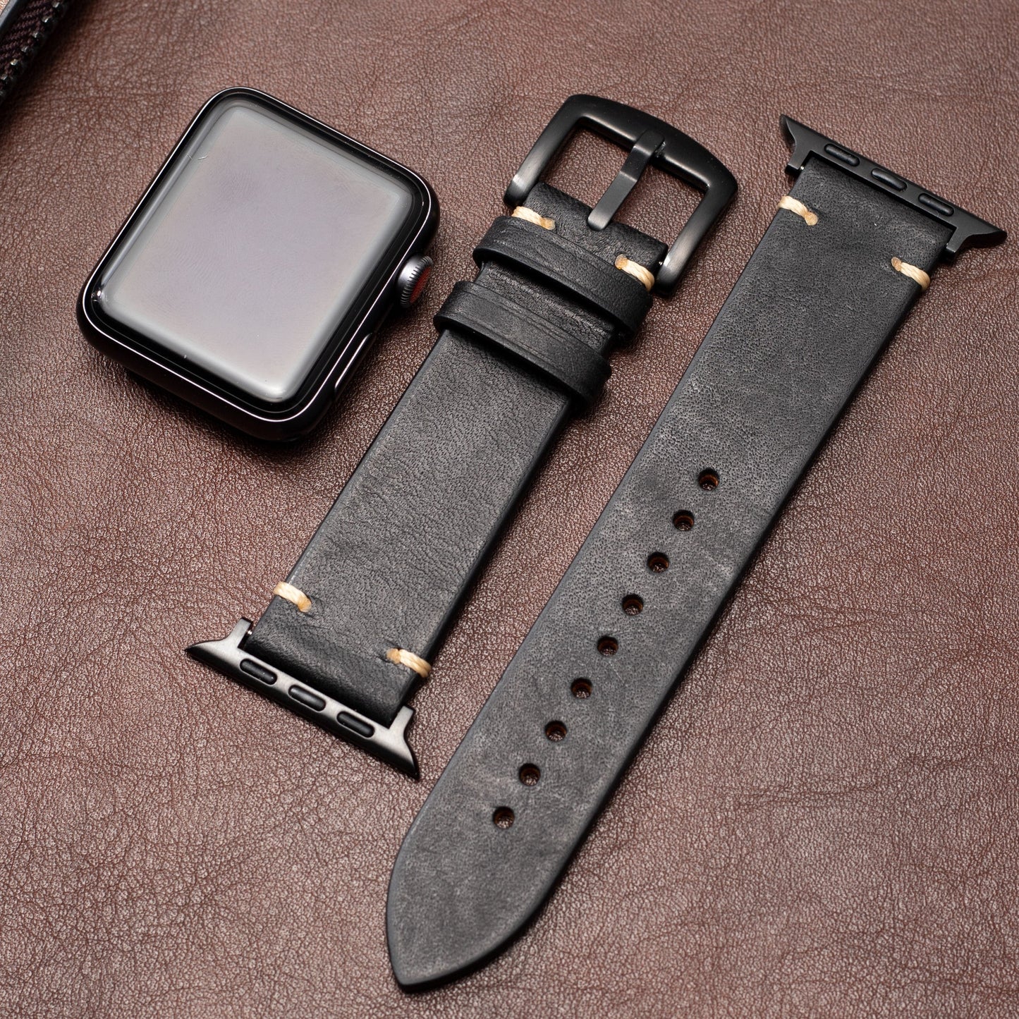 Premium Italian Leather  Apple Watch Band - Black