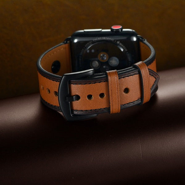 Leather Slotted thread Band For Apple Watch