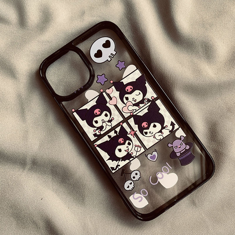 Cartoon Acrylic four grid Sanrio kuromi Phone Cases For iPhone 13 12 11 Pro Max XR XS MAX Transparent Shockproof Case
