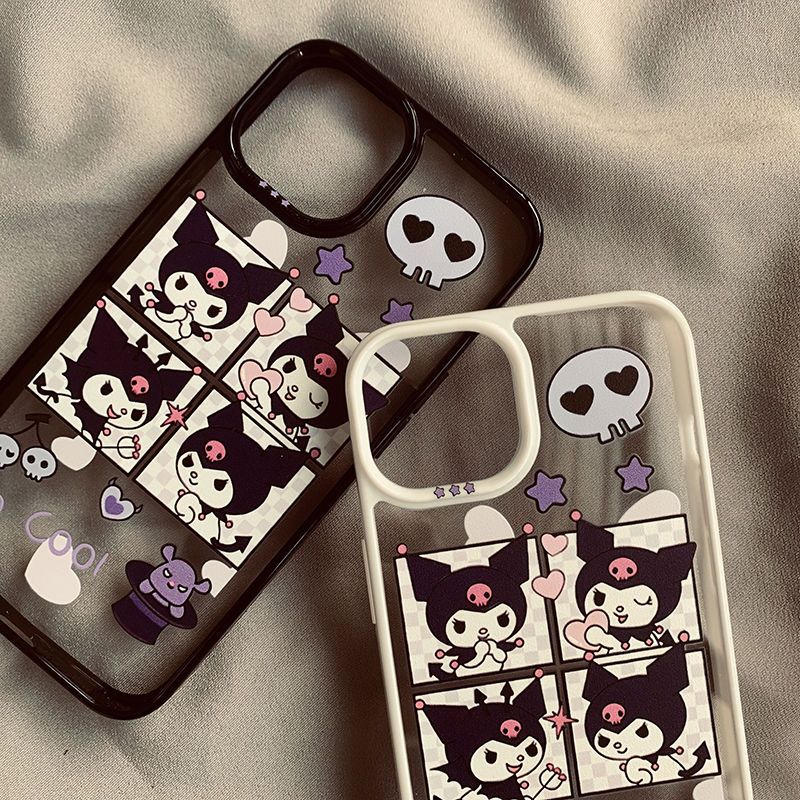 Cartoon Acrylic four grid Sanrio kuromi Phone Cases For iPhone 13 12 11 Pro Max XR XS MAX Transparent Shockproof Case