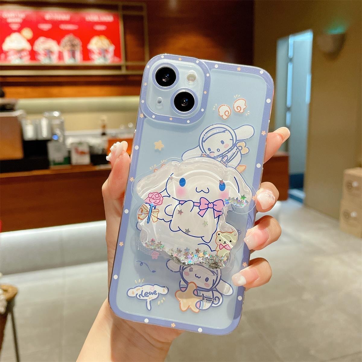 Cinnamoroll Sanrio With Quicksand Stand Phone Case For Iphone 11 12 13 14 Pro Max Mini X Xs Xr 7 8 Plus SE 2020 Shockproof Cover