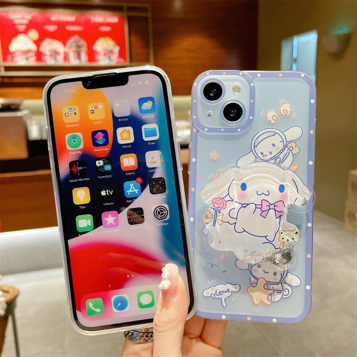 Cinnamoroll Sanrio With Quicksand Stand Phone Case For Iphone 11 12 13 14 Pro Max Mini X Xs Xr 7 8 Plus SE 2020 Shockproof Cover