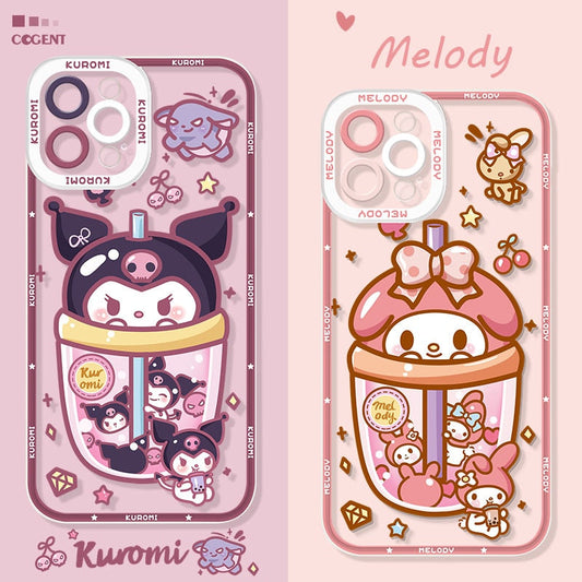 Cute Kuromi Melody Soft Case for iPhone 14 Pro Max 13 12 11 Pro Max Mini XR XS X 8 7 6 6S Plus SE 2020 Camera Protective Cover