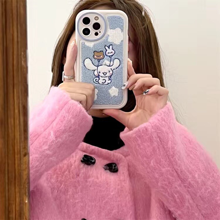 Cute Sanrio Hello Kitty Kuromi Cinnamoroll Plush Embroidery Phone Cases For iPhone 14 13 12 11 Pro Max Anti-drop Soft Back Cover