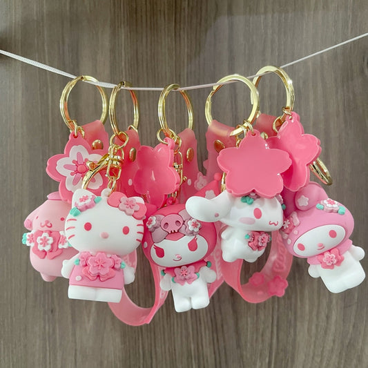 Cute Sanrio Keychain Anime  Hello Kitty Kuromi Melody Cinnamoroll Pom Pom Purin Accessories Cartoon Sakura Series Pvc Keychains