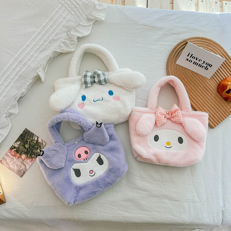 Kawaii Cinnamoroll Sanrio Plush Bag My Melody Anime Handbags Kt Cat Purin Dog Kuromi Plushie Free Shipping Backpack for Girls