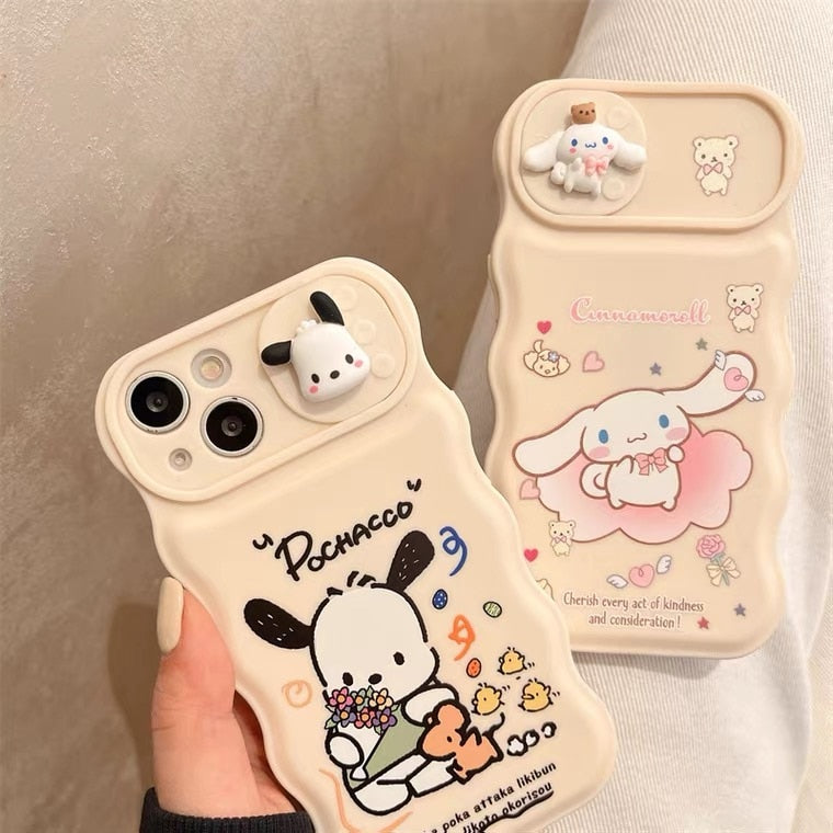 Kawaii Sanrio Pochacco Cinnamoroll Push-pull Lens Phone Cases For iPhone 14 13 12 11 Pro Max Shockproof Soft Shell Y2k Girl Gift