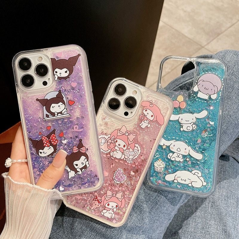 Kuromi My Melody Cinnamoroll Sanrio Quicksand Phone Case For Iphone 11 12 13 14 Pro Max Mini X Xs Xr 7 8 Plus Shockproof Cover