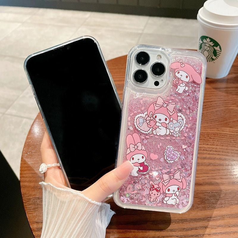 Kuromi My Melody Cinnamoroll Sanrio Quicksand Phone Case For Iphone 11 12 13 14 Pro Max Mini X Xs Xr 7 8 Plus Shockproof Cover