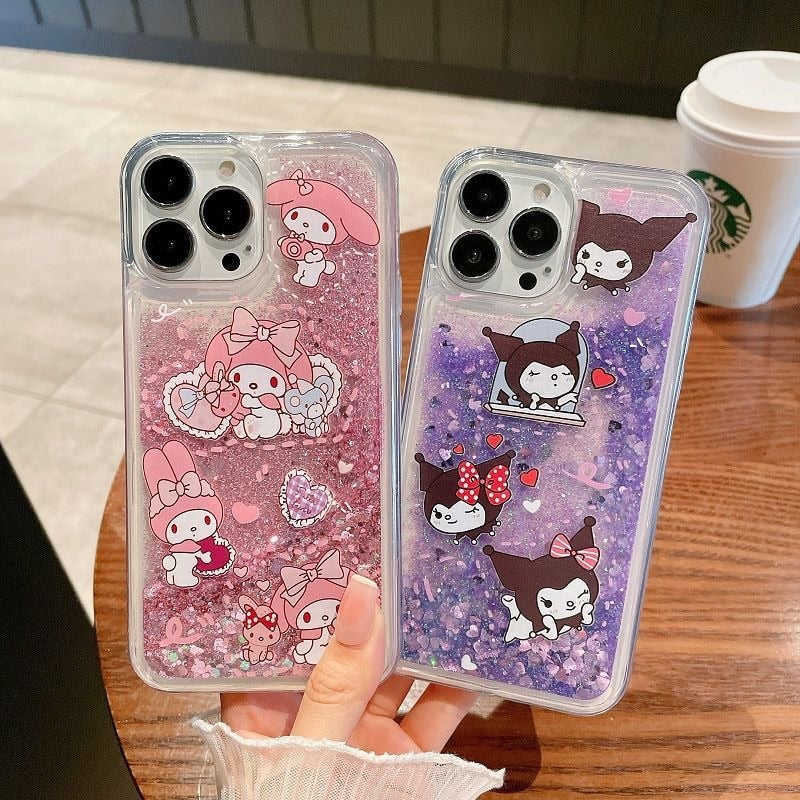 Kuromi My Melody Cinnamoroll Sanrio Quicksand Phone Case For Iphone 11 12 13 14 Pro Max Mini X Xs Xr 7 8 Plus Shockproof Cover