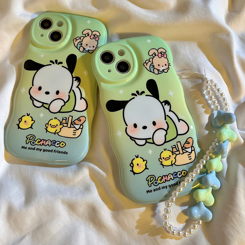 Cartoon cute wavy blue-green gradient Pochacco applies iPhone12Promax Apple 13 mobile phone case iPhone11 girl 13Pro bracelet 13Promax silicone anti-fall all-inclusive