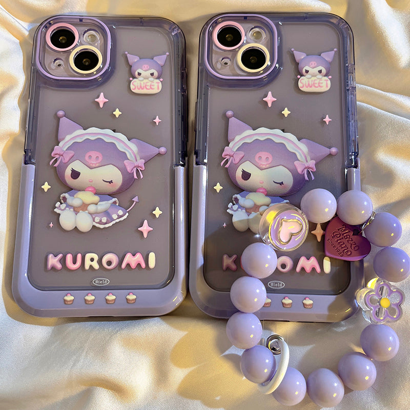 Japanese and Korean cartoon cute purple Kuromi suitable for Apple 13/13pro mobile phone case iPhone14Promax integrated bracket 11 cute female 12 net red chain 12Promax anti-fall cover