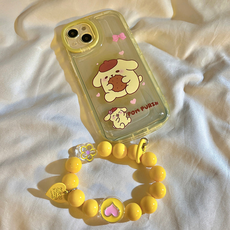 Japanese cartoon anime cat red bear dog for iPhone12promax Apple 13 phone case 11promax with bracket lens 13pro flower beads bracelet anti-drop full shell