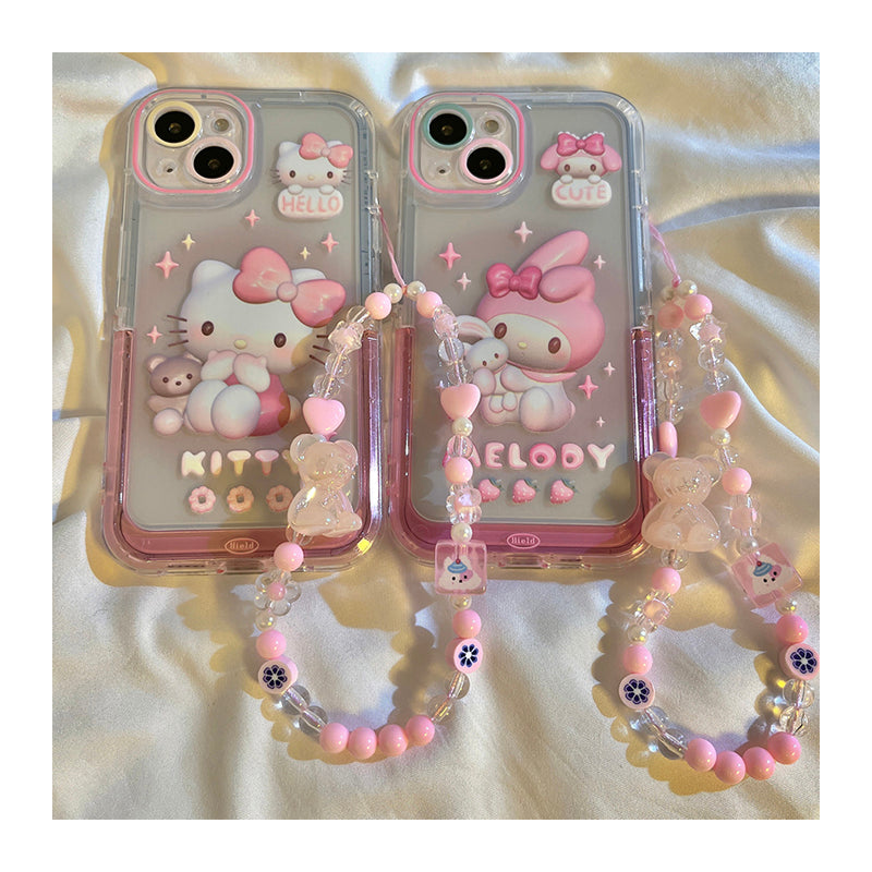 Cartoon girly style stealth bracket KT cat Melody is suitable for Apple 13 mobile phone case iPhone 11/12pro cute bracelet 13Promax Japanese and Korean Internet celebrity 14 anti-fall soft silicone protective case