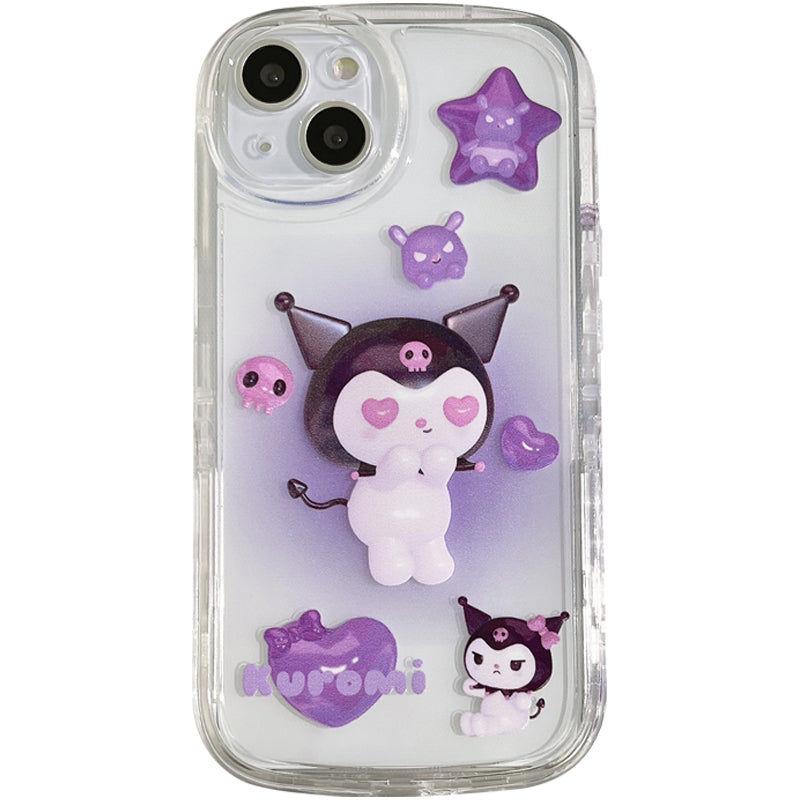 Super cute purple cartoon Kulomi is suitable for Apple&#039;s 11promax mobile phone case iPhone12/13 with its own bracket x/xs anti-fall chain xr girl heart xsmax all-inclusive 13pro girl.