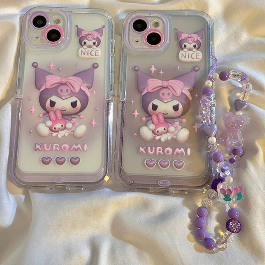 Fashion invisible stand lovely purple coulomi suitable for iPhone13Promax Apple 14 mobile phone case 11 Japan and South Korea 12Promax cartoon chain 14Pro transparent silicone fall protection case