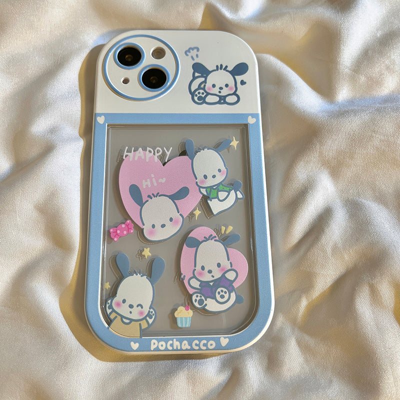 Anime cute blue edge full screen pacha dog for Apple 12 phone case iPhone 13 love bracelet 11 promax two-in-one cartoon XR/XSMAX couple x / xs anti-fall all-inclusive set