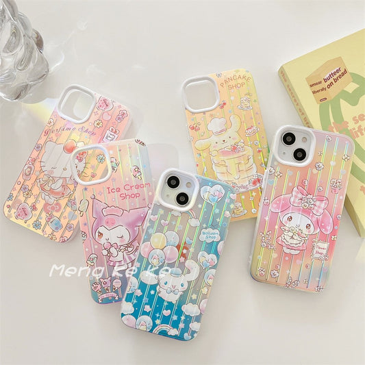Cute Japanese 13 Kulomi Cinnamoroll Apple 14 Sanrio Laser Phone Case for iPhone 12