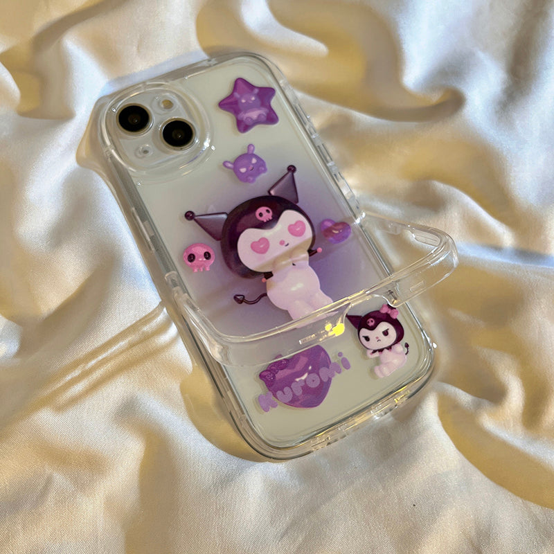 Super cute purple cartoon Kulomi is suitable for Apple&#039;s 11promax mobile phone case iPhone12/13 with its own bracket x/xs anti-fall chain xr girl heart xsmax all-inclusive 13pro girl.