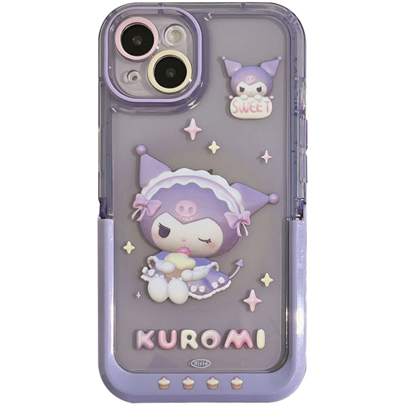 Japan and South Korea tide cartoon purple Kulomi applies Apple 14Promax mobile phone case iPhone13 cute female 14plus integrated bracket iPhone12 online celebrity chain 11 anti-fall protective cover.