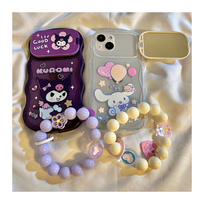 Cute purple mirror bracket Coolomey puppy suitable for Apple 14 mobile phone shell 13promax fall-proof iPhone12/11 beaded bracelet x/xr/xs cartoon female xsmax full case
