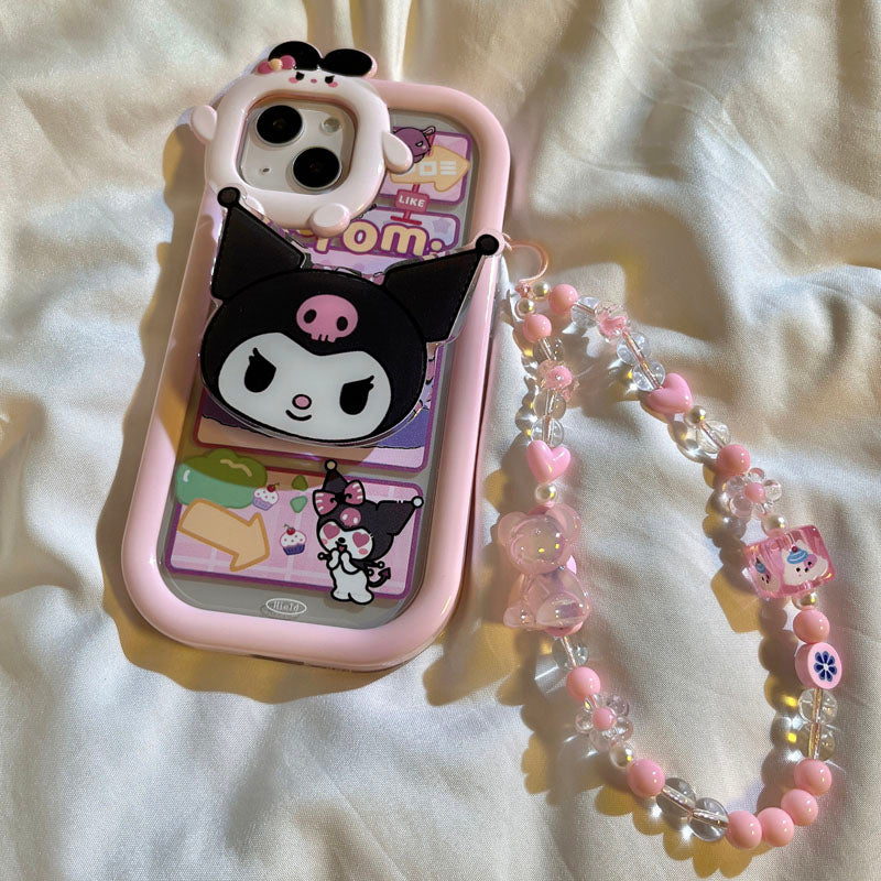 Creative cartoon two-in-one coulomi stand is applicable to iPhone13Promax Apple 13 mobile phone shell 13Pro net red 12 lovely women's iPhone11 lanyard chain 12Pro silicone case