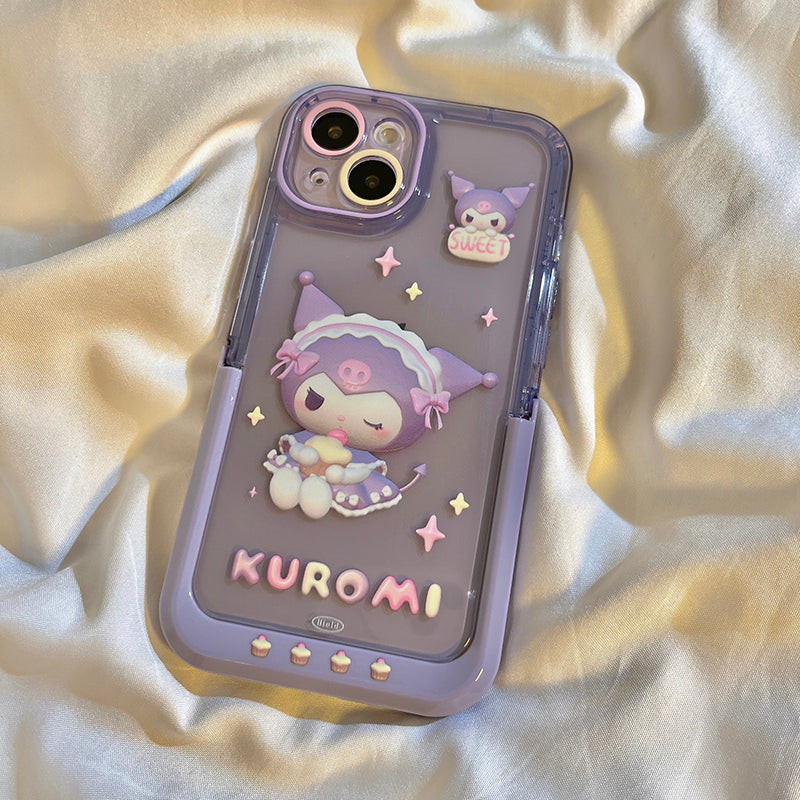 Japan and South Korea tide cartoon purple Kulomi applies Apple 14Promax mobile phone case iPhone13 cute female 14plus integrated bracket iPhone12 online celebrity chain 11 anti-fall protective cover.