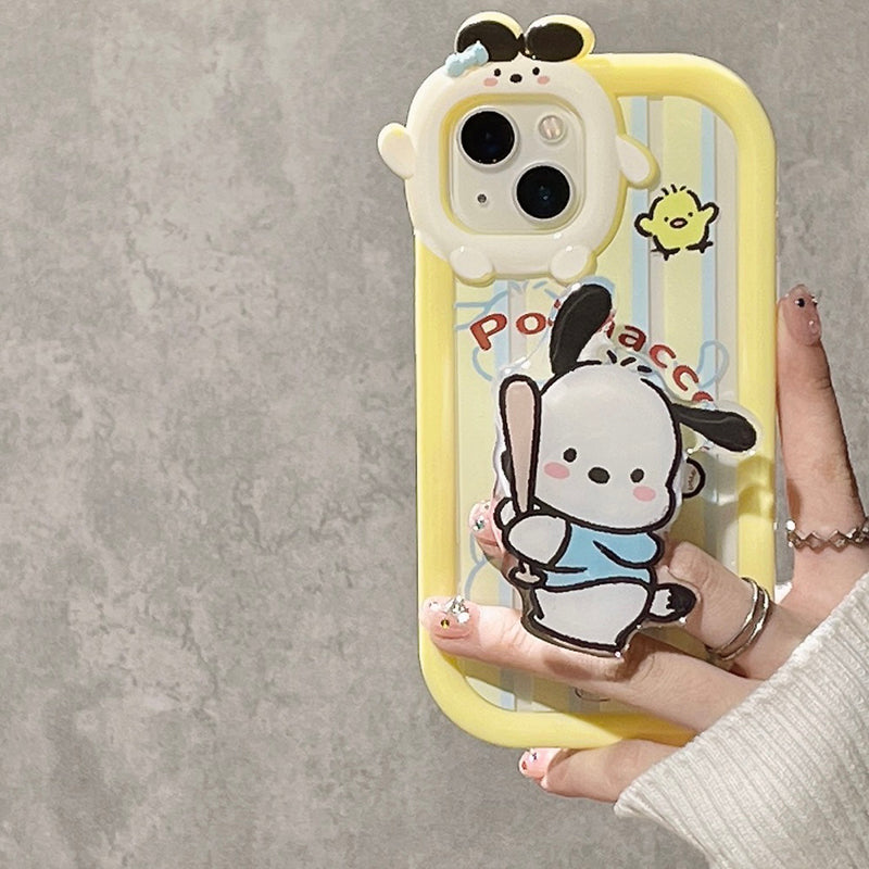 South Korea ins baseball Pochacco lens is suitable for iPhone12 Apple 11promax mobile phone case 12pro cartoon female iPhone13promax creative bracket bracelet fall-proof all-inclusive set.