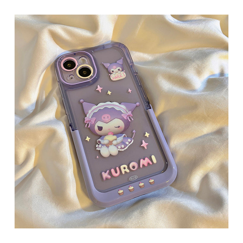 Japanese and Korean cartoon cute purple Kuromi suitable for Apple 13/13pro mobile phone case iPhone14Promax integrated bracket 11 cute female 12 net red chain 12Promax anti-fall cover