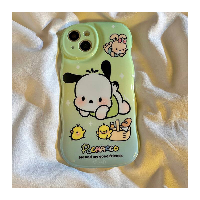 Cartoon cute wavy blue-green gradient Pochacco applies iPhone12Promax Apple 13 mobile phone case iPhone11 girl 13Pro bracelet 13Promax silicone anti-fall all-inclusive