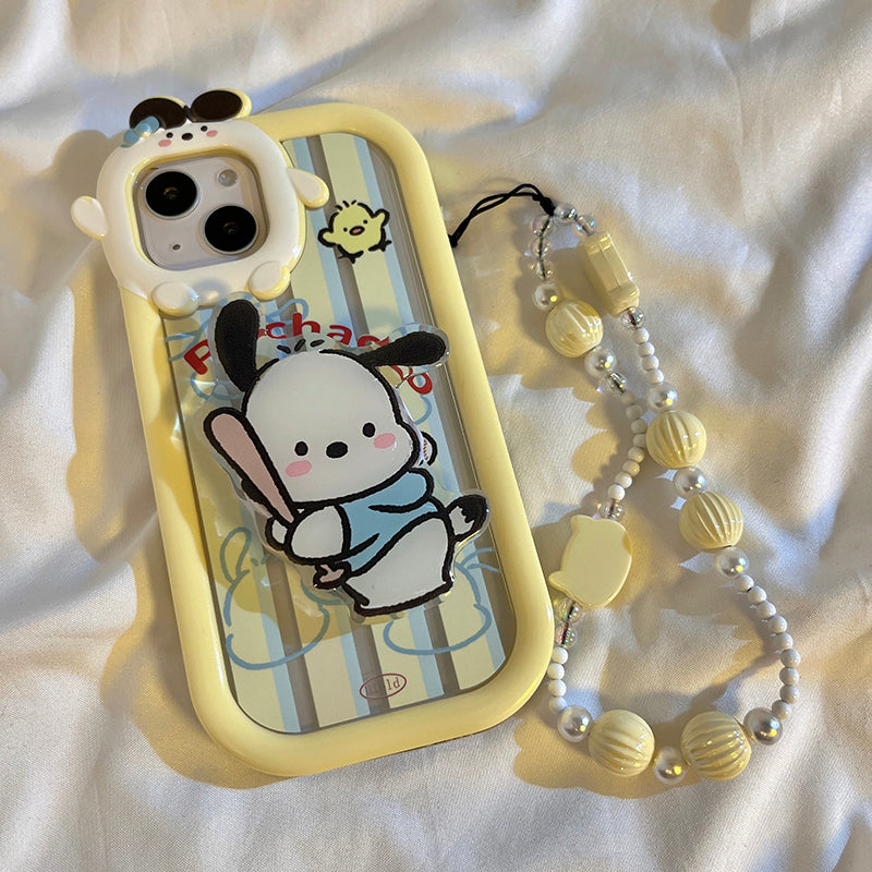 South Korea ins baseball Pochacco lens is suitable for iPhone12 Apple 11promax mobile phone case 12pro cartoon female iPhone13promax creative bracket bracelet fall-proof all-inclusive set.