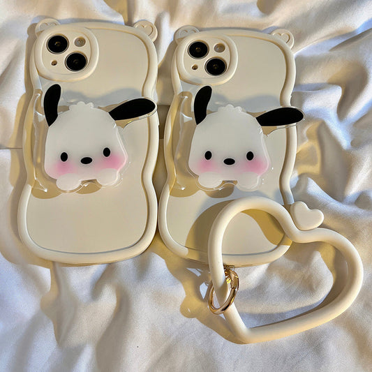 Cute cat ear blushing puppy stand is suitable for iPhone13promax Apple 14plus mobile phone case 12/11 love bracelet x/xs cartoon xr fall-resistant xsmax soft silicone full cover