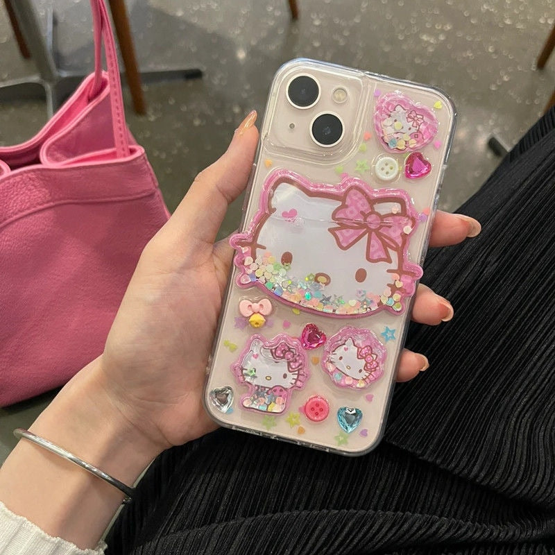 Sanrio 3D Hello Kitty Quicksand Phone Case For Iphone 11 12 13 14 Pro Max Mini X Xs Xr 7 8 Plus SE 2020 Shockproof Cover