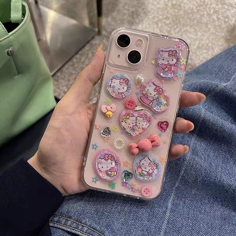Sanrio 3D Hello Kitty Quicksand Phone Case For Iphone 11 12 13 14 Pro Max Mini X Xs Xr 7 8 Plus SE 2020 Shockproof Cover