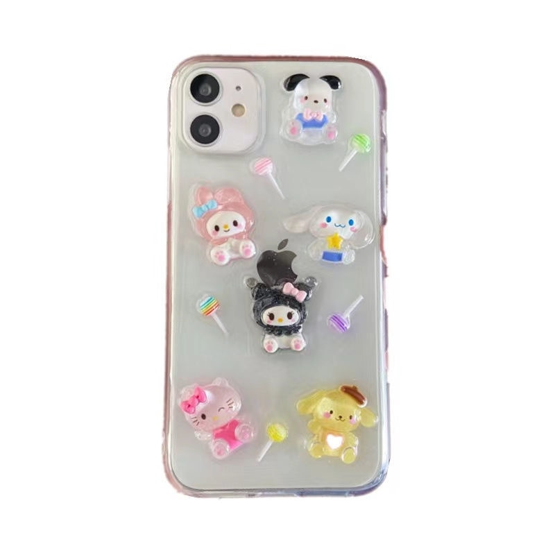 Sanrio 3D Lollipop Hello Kitty Cinnamoroll Phone Case For Iphone 11 12 13 14 Pro Max Mini X Xs Xr 7 8 Plus SE Shockproof Cover