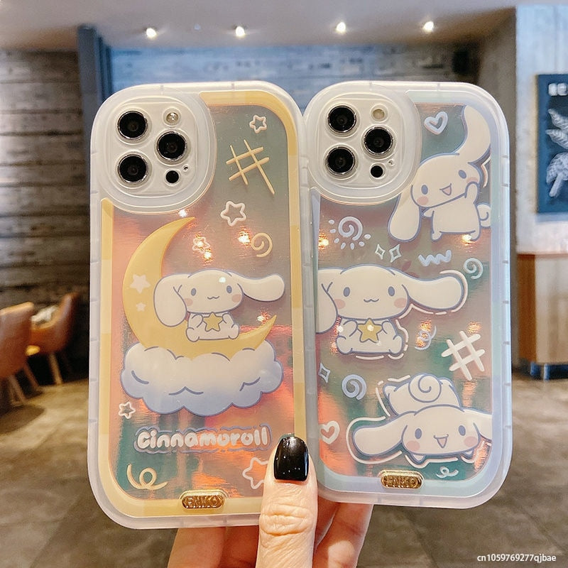 Sanrio Cinnamonroll Luxury Laser  Phone Cases For iPhone 13 12 11 Pro Max XR XS MAX X 7/8Plus Anti-drop TPU Soft Cover Girl Gift