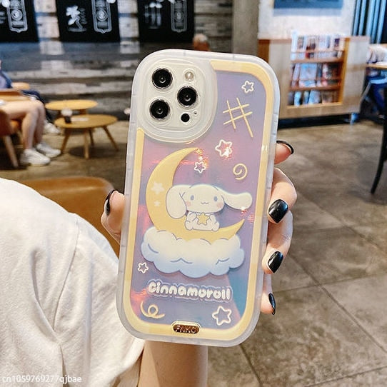 Sanrio Cinnamonroll Luxury Laser  Phone Cases For iPhone 13 12 11 Pro Max XR XS MAX X 7/8Plus Anti-drop TPU Soft Cover Girl Gift
