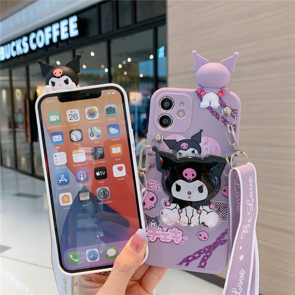 Sanrio Kuromi 3D Cartoon Phone Cases For iPhone 14 13 12 11 Pro Max Mini XR XS MAX 8 X 7 Anti-drop Soft Silicone Cover Y2k Girls