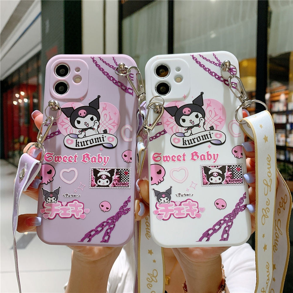 Sanrio Kuromi 3D Cartoon Phone Cases For iPhone 14 13 12 11 Pro Max Mini XR XS MAX 8 X 7 Anti-drop Soft Silicone Cover Y2k Girls